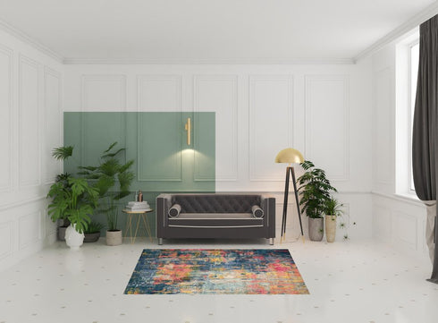 2' X 6' Blue And Yellow Abstract Power Loom Non Skid Area Rug